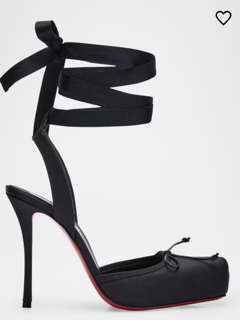 Christian Louboutin Black Satin Square Toe Ankle Tie Heels